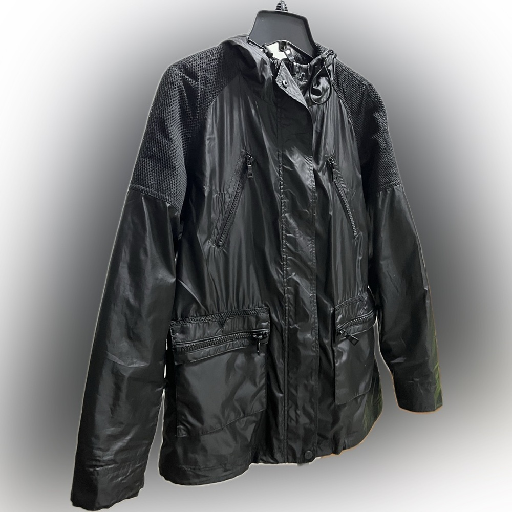Sam Edelman Black Hooded Anorak Windbreaker Zip Jacket
